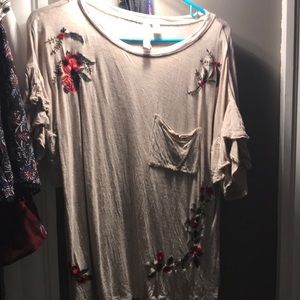 Tan blouse with cute embroider flowers